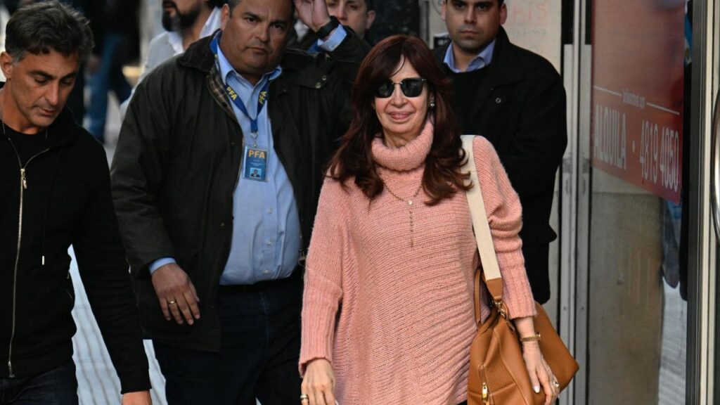 Argentine Vice President Cristina Fernandez de Kirchner walks to greet her supporters outside her home in Buenos Aires, on September 2, 2022. Luis Robayo/AFP/Getty Images