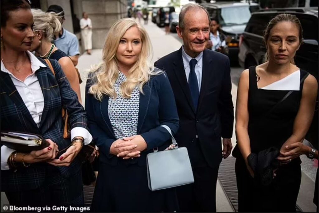 The documents are part of a defamation case brought against Ghislaine Maxwell by accuser Virginia Roberts Giuffre in 2016 that was later settled (pictured arriving at court in 2019)